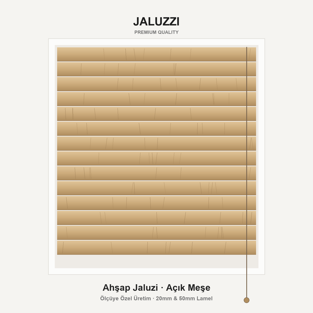 Açık meşe ahşap jaluzi - ölçüye özel, 20mm ve 50mm lamel