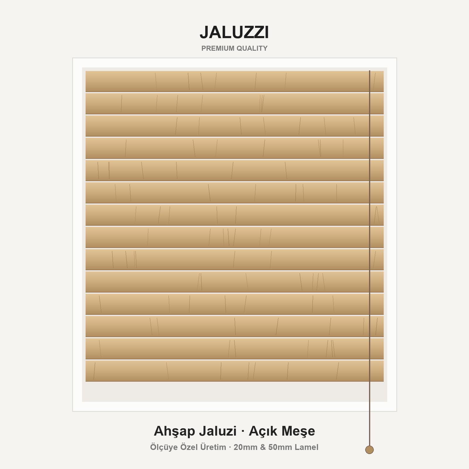 Açık meşe ahşap jaluzi - ölçüye özel, 20mm ve 50mm lamel